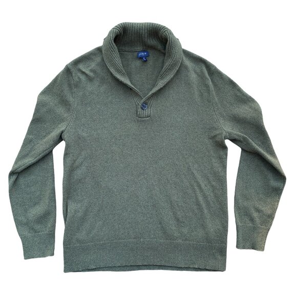 J Crew Factory Wool Blend Grandpa Sweater Green Shawl Neck Preppy Old Money-M - Picture 1 of 10